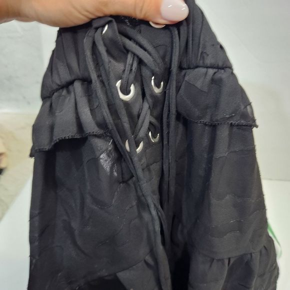 IRO  Carmel 16 W lace up chiffoncriss cross lace  black sheer skirts size 42 - Picture 11 of 13